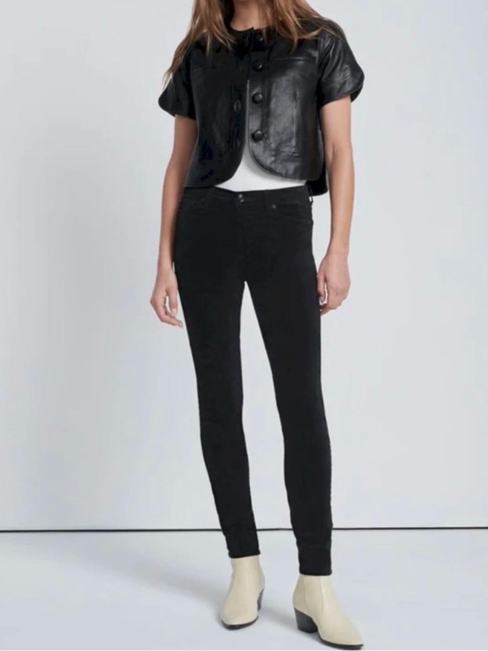 7 For All Mankind Black Velvet High Rise Ankle Skinny Jeans - Sz 26